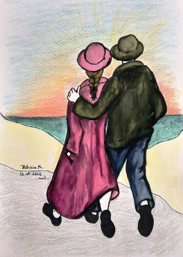Desenho intitulada "Un bonheur simple" por Patricia M. Le Démon Du Crayon, Obras de arte originais, Pastel