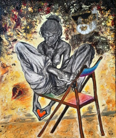 Painting titled "Juste avant la chute" by Patricia M. Le Démon Du Crayon, Original Artwork, Acrylic Mounted on Wood Stretche…
