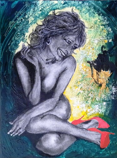 Peinture intitulée "Elle...retrouvailles" par Patricia M. Le Démon Du Crayon, Œuvre d'art originale, Acrylique Monté sur art…