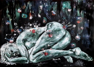Pintura titulada "Pluie de Pierres" por Patricia M. Le Démon Du Crayon, Obra de arte original, Acrílico