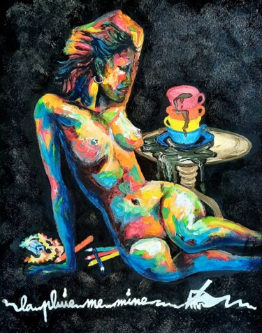 Pittura intitolato "La pluie me mine" da Patricia M. Le Démon Du Crayon, Opera d'arte originale, Acrilico Montato su Telaio…