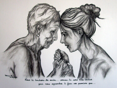 Drawing titled "Le lien" by Patricia M. Le Démon Du Crayon, Original Artwork, Charcoal