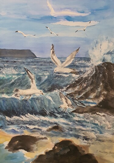 Painting titled "Mer agitée" by Patricia Martinez-Quirce, Original Artwork, Watercolor