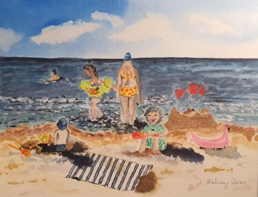 Картина под названием "La plage" - Patricia Martinez-Quirce, Подлинное произведение искусства, Акварель