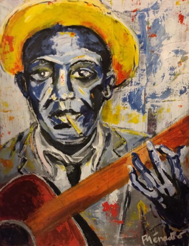 Painting titled "blues man" by Patricia Menadier, Original Artwork, Acrylic Mounted on Wood Panel