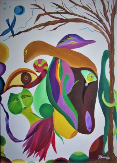 Картина под названием "Entrelacement ( int…" - Patricia Neveux, Подлинное произведение искусства, Масло