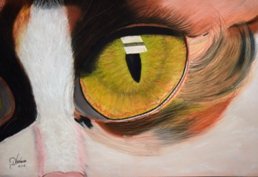 Peinture intitulée "oeil de laperm(chat)" par Patricia Neveux, Œuvre d'art originale