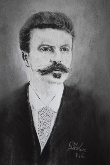 Dessin intitulée "Guy de Maupassant" par Patricia Neveux, Œuvre d'art originale, Graphite