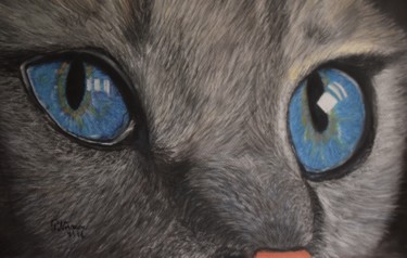 Dessin intitulée "Les yeux bleu paste…" par Patricia Neveux, Œuvre d'art originale, Pastel