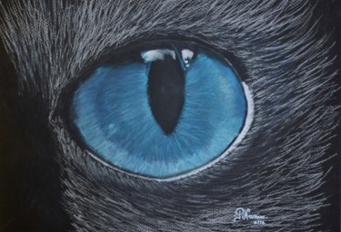 Dessin intitulée "œil de chat 2" par Patricia Neveux, Œuvre d'art originale, Pastel
