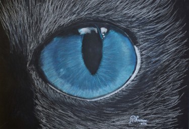 Drawing titled "œil de chat 2" by Patricia Neveux, Original Artwork, Pastel