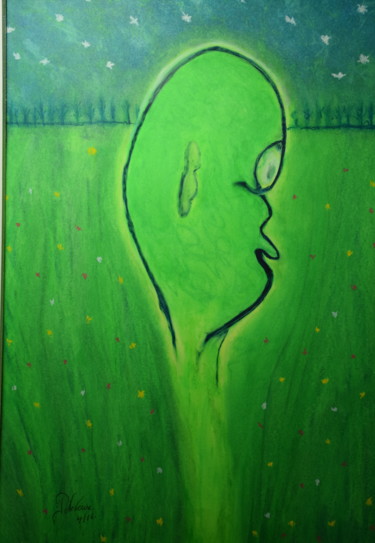 Drawing titled "L'homme Chlorophylle" by Patricia Neveux, Original Artwork, Pastel