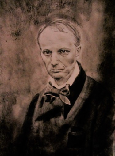 Drawing titled "Charles Baudelaire" by Patricia Neveux, Original Artwork, Charcoal