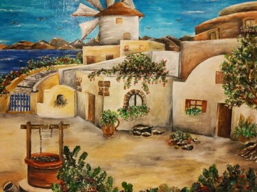 Painting titled "le village" by Patricia Poulot, Original Artwork, Acrylic