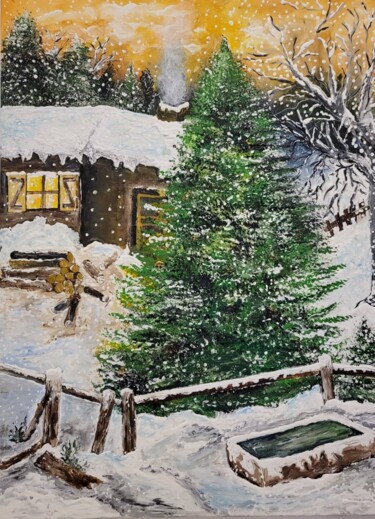 Pintura titulada "Tombe la neige" por Patricia Poulot, Obra de arte original, Acrílico