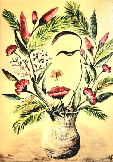 Peinture intitulée "Mademoiselle Fleur" par Patricia Poulot, Œuvre d'art originale, Acrylique Monté sur Châssis en bois