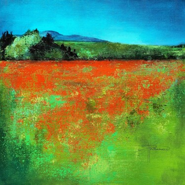 Painting titled "Le champ de coqueli…" by Patricia Ritschard, Original Artwork, Acrylic Mounted on Wood Stretcher frame