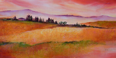 Painting titled "Les douces collines…" by Patricia Ritschard, Original Artwork, Acrylic Mounted on Wood Stretcher frame