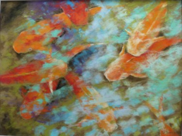 Malerei mit dem Titel "Carpes koÏ "Reflets…" von Patricia Sannier, Original-Kunstwerk, Pastell