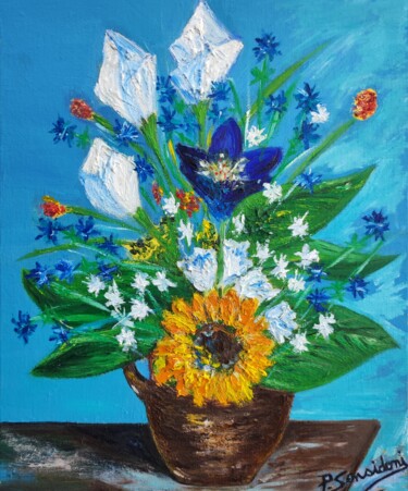 Painting titled "Bouquet sans artifi…" by Patricia Sensidoni, Original Artwork, Oil Mounted on Wood Stretcher frame