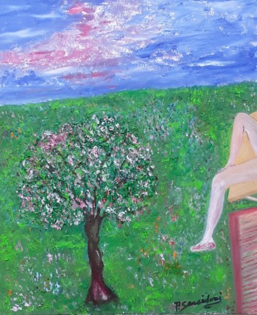 Painting titled "Soirée de mai" by Patricia Sensidoni, Original Artwork, Oil Mounted on Wood Stretcher frame