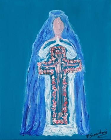 제목이 "La Vierge au Christ"인 미술작품 Patricia Sensidoni로, 원작, 기름 나무 들것 프레임에 장착됨