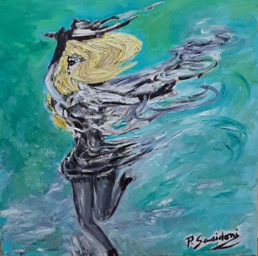 Pintura titulada "B.B dans le vent" por Patricia Sensidoni, Obra de arte original, Oleo Montado en Bastidor de camilla de ma…