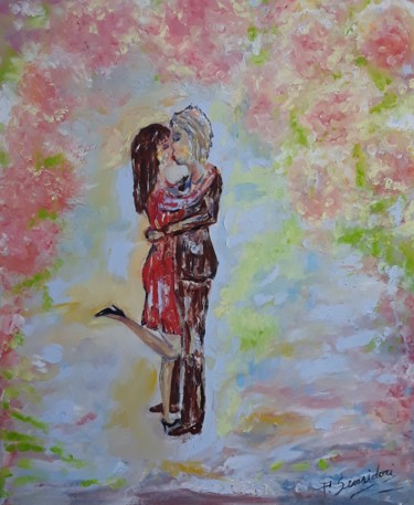 Painting titled "A nos amours" by Patricia Sensidoni, Original Artwork, Oil Mounted on Wood Stretcher frame