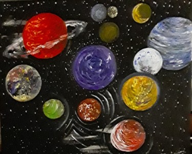 Painting titled "Galaxie" by Patricia Sensidoni, Original Artwork, Oil Mounted on Wood Stretcher frame