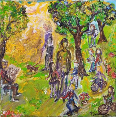 Peinture intitulée "Promenade au parc" par Patricia Sensidoni, Œuvre d'art originale, Huile Monté sur Châssis en bois