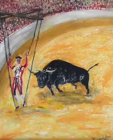 Pintura intitulada "Le pantin, corrida." por Patricia Sensidoni, Obras de arte originais, Óleo Montado em Armação em madeira