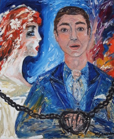 Картина под названием "Vive les mariés," - Patricia Sensidoni, Подлинное произведение искусства, Масло Установлен на Деревян…