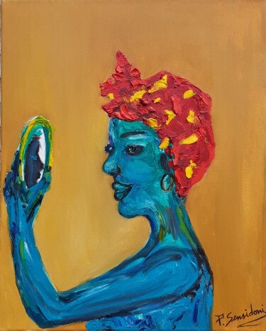 绘画 标题为“Femme  au miroir” 由Patricia Sensidoni, 原创艺术品, 油 安装在木质担架架上