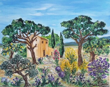 Painting titled "Bastide  Provençale" by Patricia Sensidoni, Original Artwork, Oil Mounted on Wood Stretcher frame