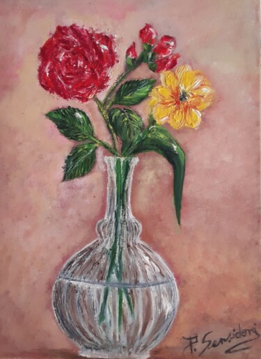 Painting titled "Romantique" by Patricia Sensidoni, Original Artwork, Oil Mounted on Wood Panel