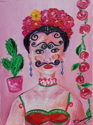 Pintura intitulada "Frida Khalo, charis…" por Patricia Sensidoni, Obras de arte originais, Óleo Montado em Armação em madeira
