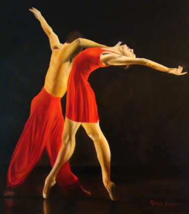 Malerei mit dem Titel "Dancers in red" von Patricia Vicente, Original-Kunstwerk