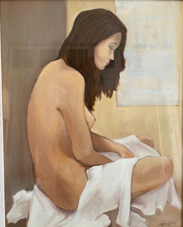 Painting titled "Le matin" by Patricia Viglieri, Original Artwork, Oil Mounted on Glass