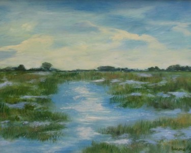 Painting titled "The Flooded Marsh" by Patricia Barone, Original Artwork, Oil