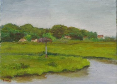 Painting titled "Summer Marsh" by Patricia Barone, Original Artwork, Oil