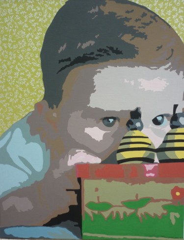 Peinture intitulée "Mila et ses abeilles" par Patricia Herve, Œuvre d'art originale, Huile