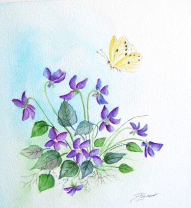 Pintura intitulada "violettes -  aquare…" por Patricia Hyvernat, Obras de arte originais, Aquarela