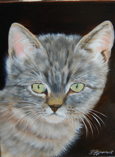 Painting titled "Mistigri chaton - h…" by Patricia Hyvernat, Original Artwork, Oil