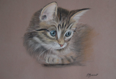 Dessin intitulée "Pussy chaton tigré…" par Patricia Hyvernat, Œuvre d'art originale, Pastel