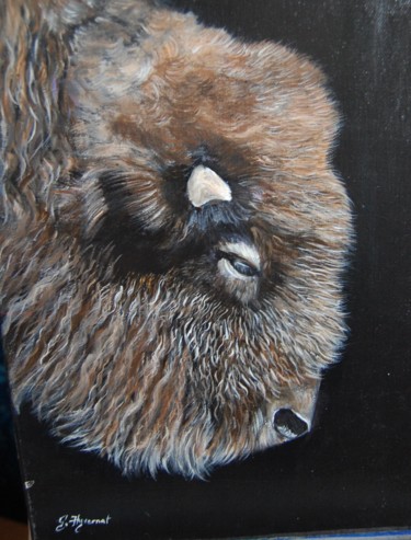 Malerei mit dem Titel ""Tatonka"  bison -…" von Patricia Hyvernat, Original-Kunstwerk, Acryl