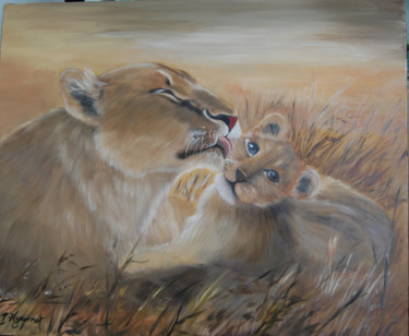 Painting titled "Amour maternel- lio…" by Patricia Hyvernat, Original Artwork, Oil