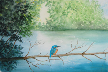 Malerei mit dem Titel "Près de la rivière…" von Patricia Hyvernat, Original-Kunstwerk, Aquarell