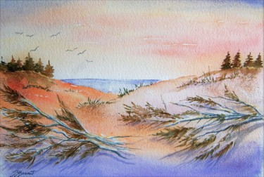Pittura intitolato "dunes  -  aquarelle…" da Patricia Hyvernat, Opera d'arte originale, Acquarello