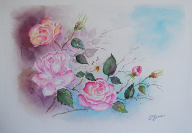 Painting titled "roses d'un jour -…" by Patricia Hyvernat, Original Artwork, Watercolor