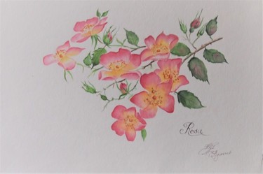 Painting titled "roses anciennes  aq…" by Patricia Hyvernat, Original Artwork, Watercolor